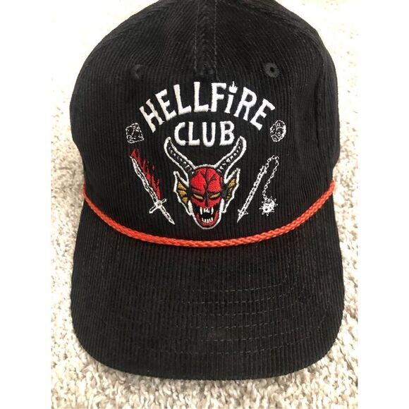 Stranger Things Hellfire Club Corduroy Black Snapback Hat - Picture 7 of 7